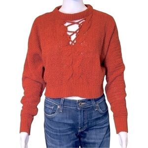 Derek Heart Juniors Terracotta Crop Crisscross Cable Knit Sweater Size-S NWT